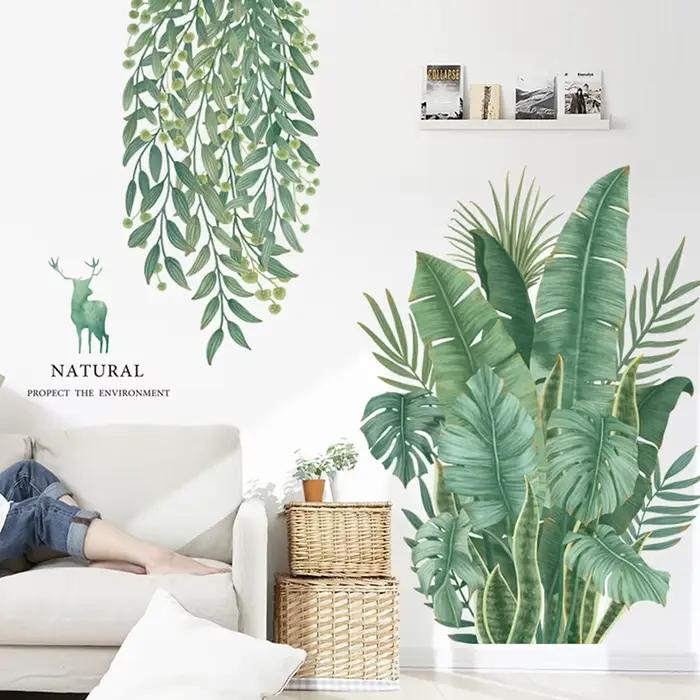 Feuilles vertes Stickers muraux pour la maison salon décoratif vinyle Sticker plantes tropicales bricolage enfant porte peintures murales papier peint