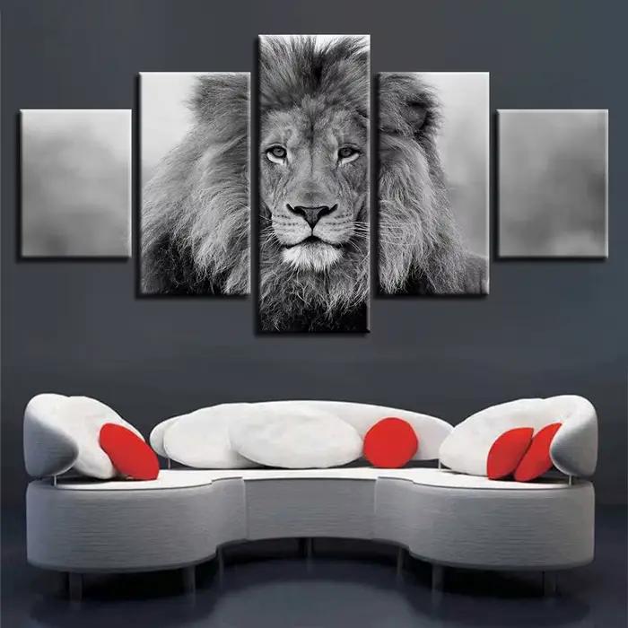 Affiches en toile modulaires sans cadre, peinture d'impression HD, art mural, salon, décoration d'intérieur, noir et blanc, 5 panneaux