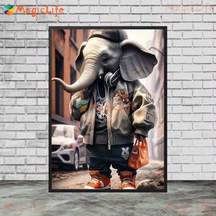 Funny Elephant Model Fashion Animals Poster Wall Pictures For Living Room Nordic