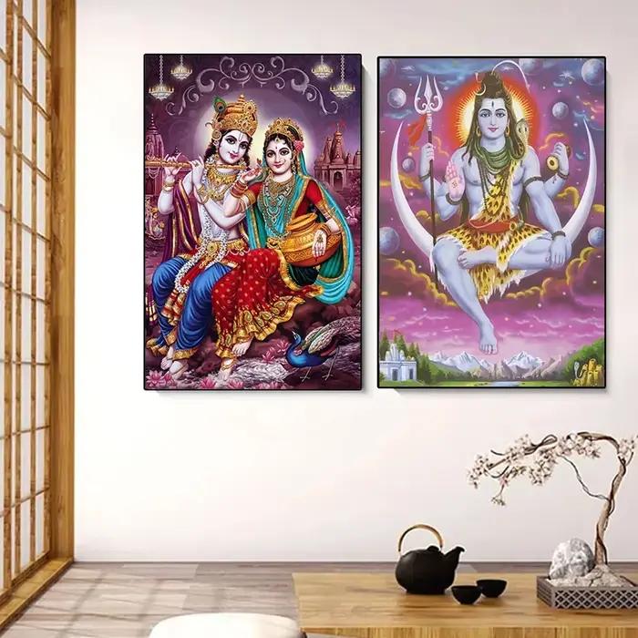 Religion éléphant dieu inde hindouisme Ganesha peinture toile Durga doré Zari Art affiche imprime salon décor à la maison photos