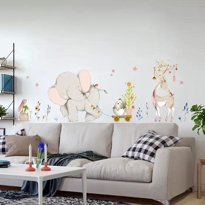 Autocollants muraux joyeux bébé éléphant lapin