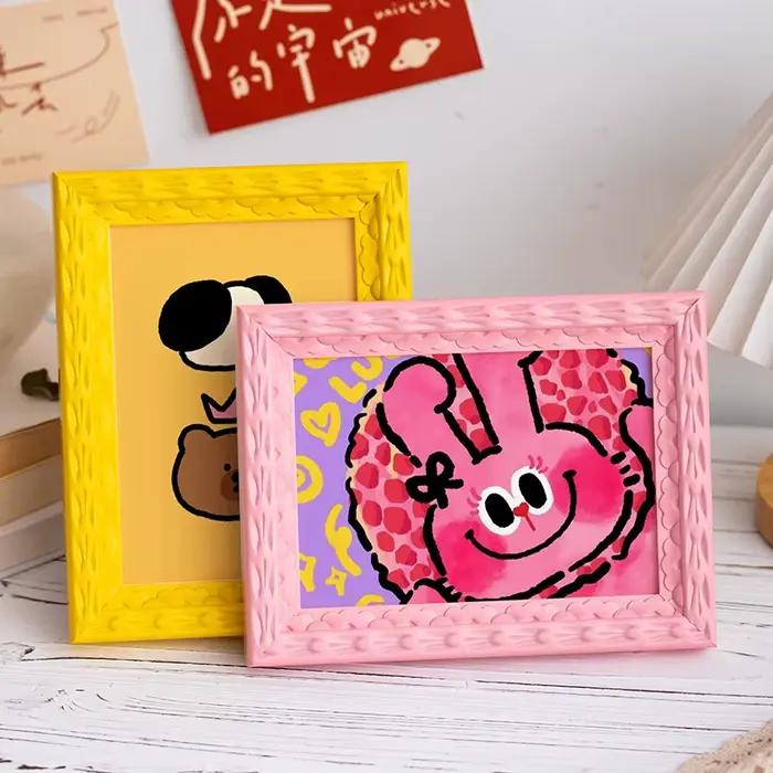 Cadre Photo coloré 5 pouces-A4 carré maison enfants chambre bricolage décor cadres élégant œuvre affichage rose/jaune