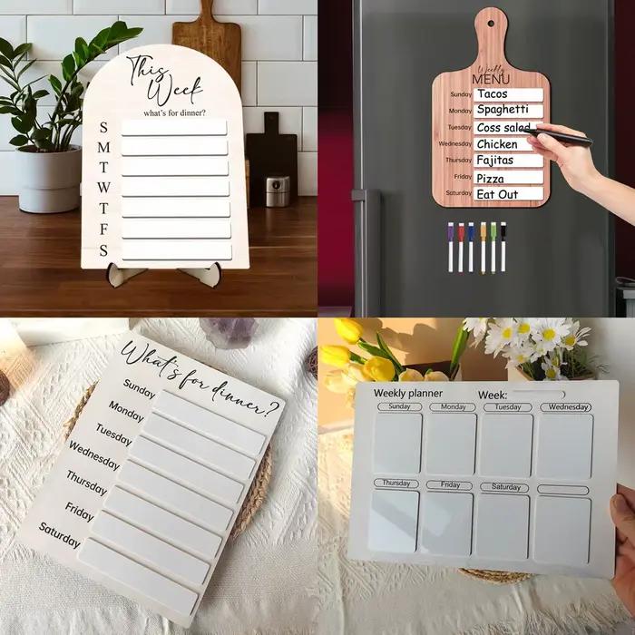 Tableau d'affichage de cuisine magnétique pour réfrigérateur, planificateur de repas en bois avec stylo, panneau de Menu alimentaire hebdomadaire, tableau de planification des aliments pour la maison