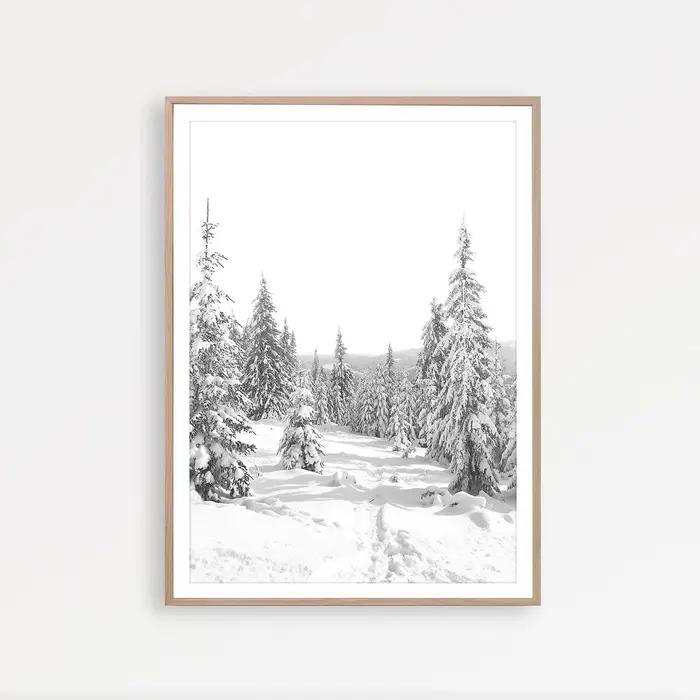 Impressions d'hiver ensemble d'impression noir et blanc de 3 décor d'art mural affiche nordique imprimé forêt de neige