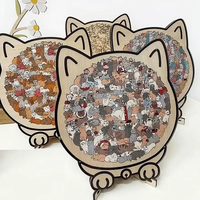 Puzzle en bois en forme de chat