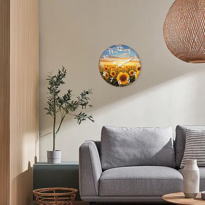 À la mode crépuscule tournesol jardin modèle horloge murale en bois salon chambre cuisine décoration de la maison
