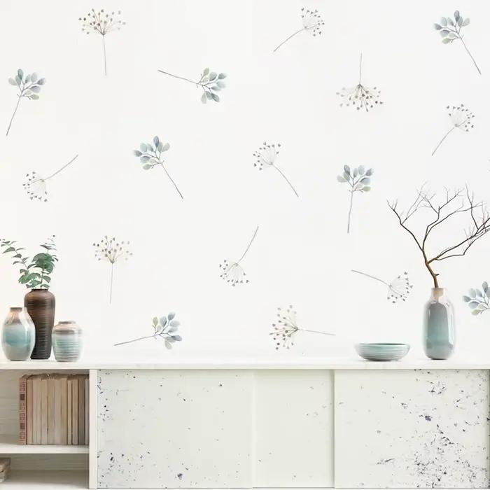 Dessin animé aquarelle plantes florales autocollant mural vinyle amovible bricolage décalcomanies