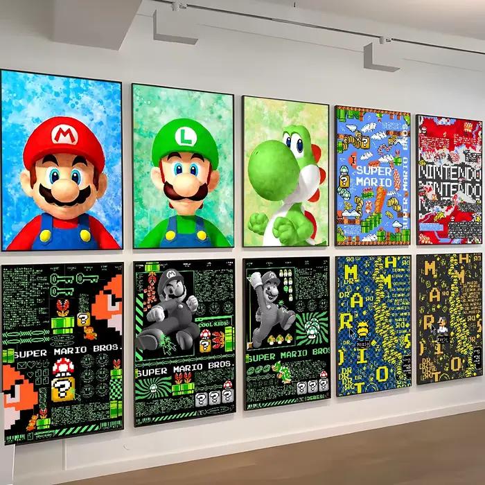 Affiche d'art auto-adhésive Super Mario Bros, autocollant mural fantaisie pour décoration de salon et de Bar, peinture décorative Vintage