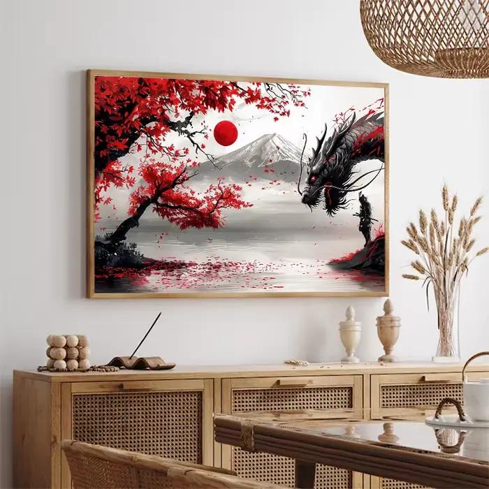 Affiche de peinture à l'encre de paysage japonais