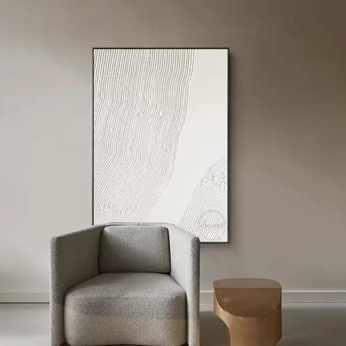 Décoration de la maison contemporaine peinte à la main, ligne blanche abstraite, coutumes sur toile, grande décoration de chambre, sans cadre, offre spéciale
