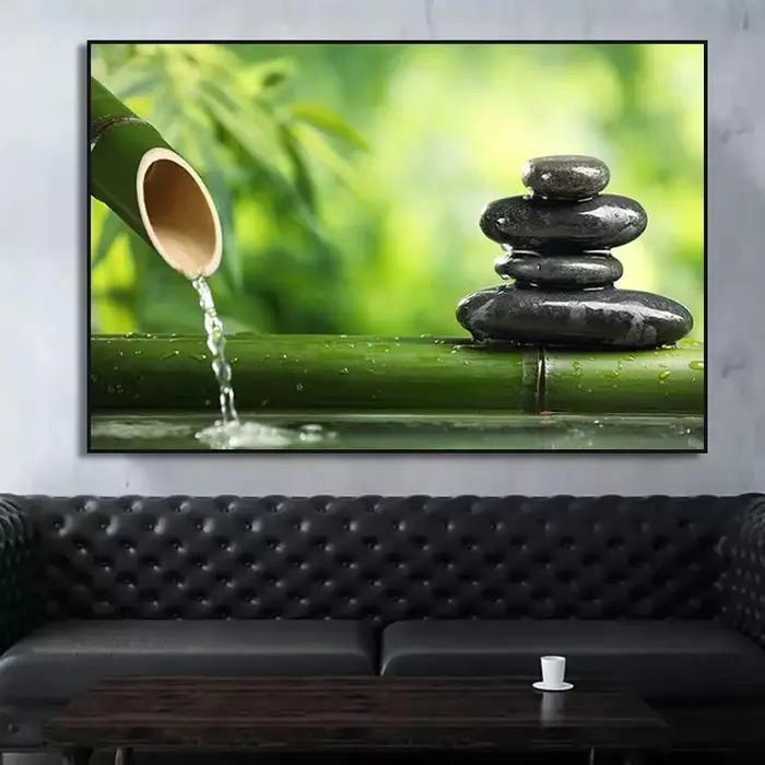 Peinture sur toile de bambou de pierre d'eau de nature morte de spa du Vermont