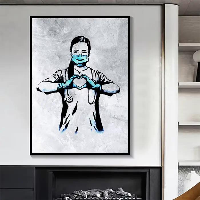 Banksy jeu changeur infirmière hommage toile peinture affiches abstraites et imprimés mur Art photos pour salon décor Cuadros