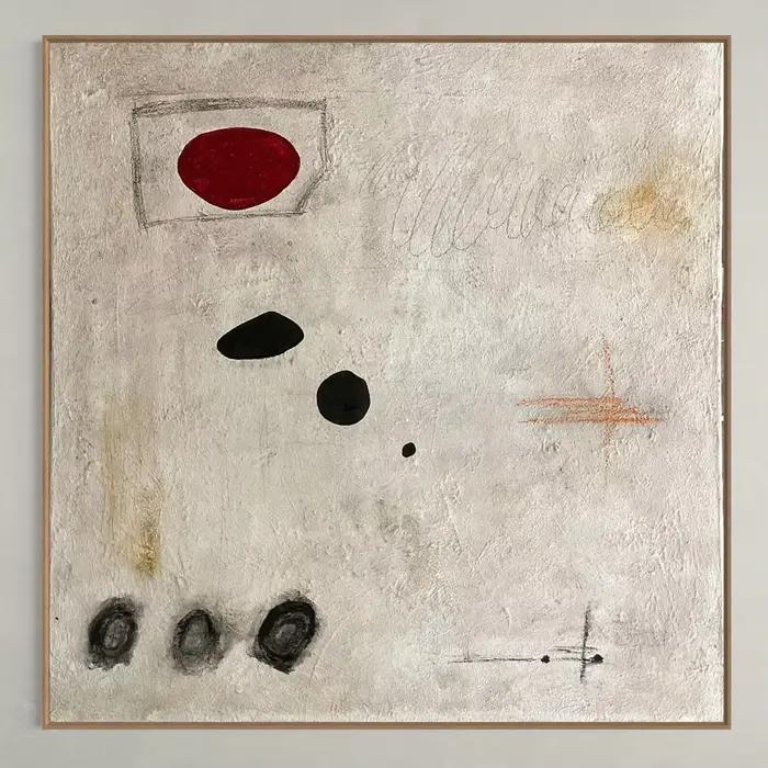 Peinture abstraite rouge extra large sur toile - Art texturé blanc minimaliste, décoration contemporaine pour la maison