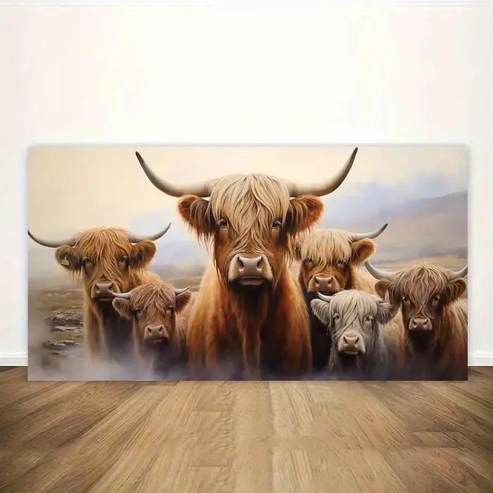 Une œuvre d'art 2D/plat représentant une famille de vaches des Highlands