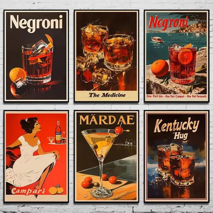 Vintage vin Martini Negroni Martini Cocktail affiche Bar mur rétro toile peinture vin peinture Club boutique décor à la maison cadeaux