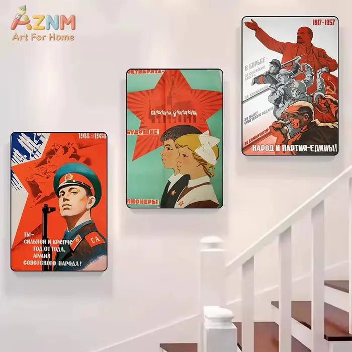AZNM Peinture sur toile vintage de propagande militaire soviétique