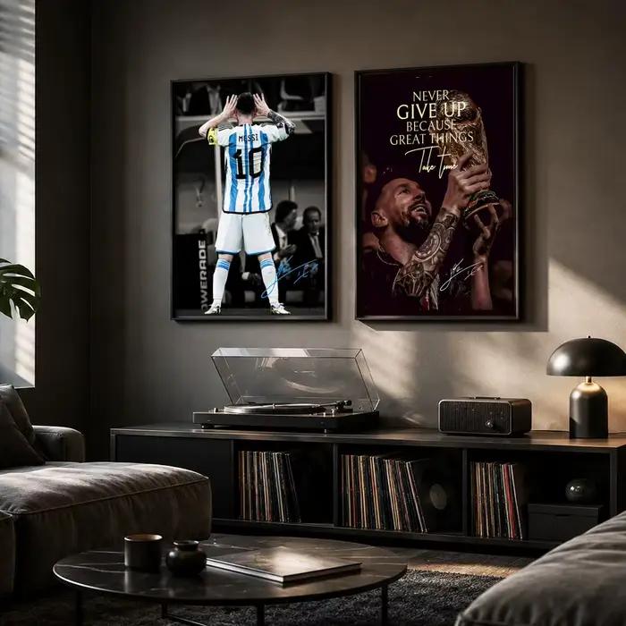 Peinture sur toile de calligraphie de la star du football Lionel Messi, art pour la chambre à coucher, décoration murale pour la maison, autocollants décoratifs