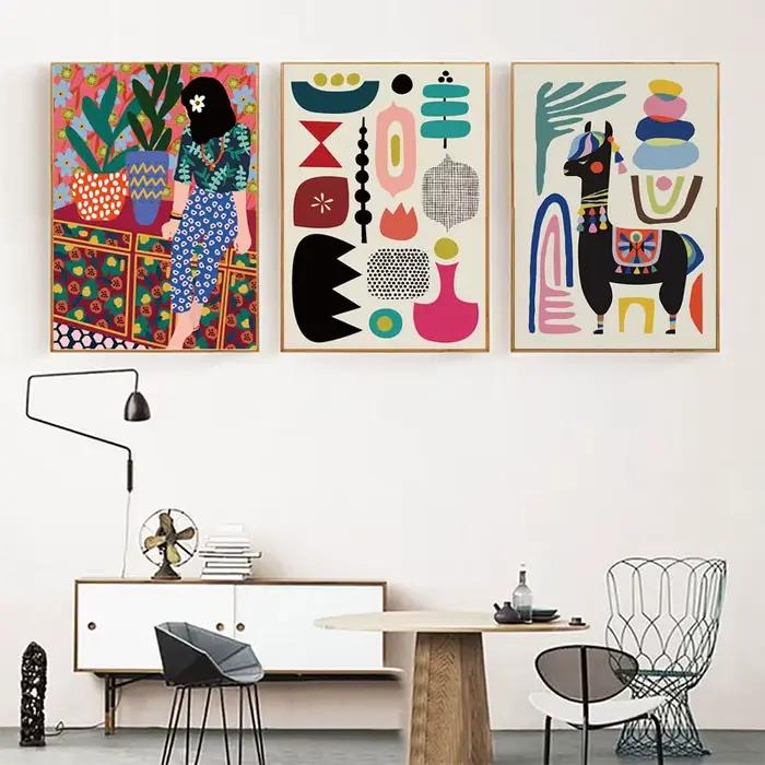 Toile d'art mural avec plantes de jardin abstraites multicolores modernes
