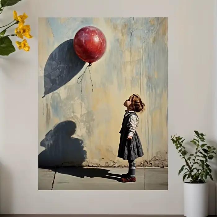 Affiche et imprimés de petite fille charmante avec ballon rouge
