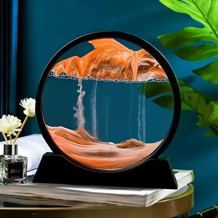Tableau d'art 3D Sablier à sable mouvant - Paysage marin profond en verre rond