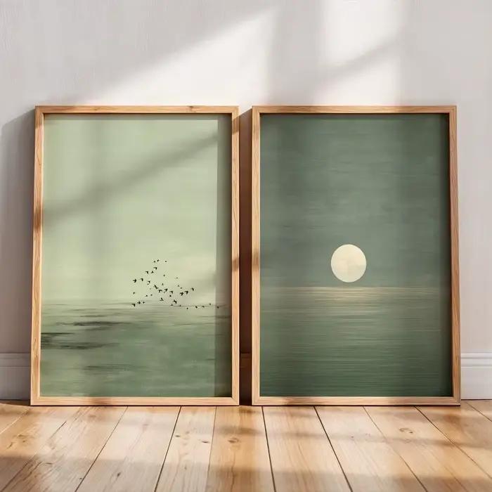 Japandi Wall Art Minimalist Pink Sunset Print