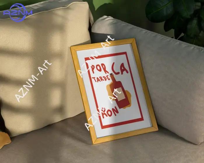 Affiche colorée sans cadre Por La Tarde Ron Print - Style design plat tendance - Décoration esthétique pour appartement et cuisine