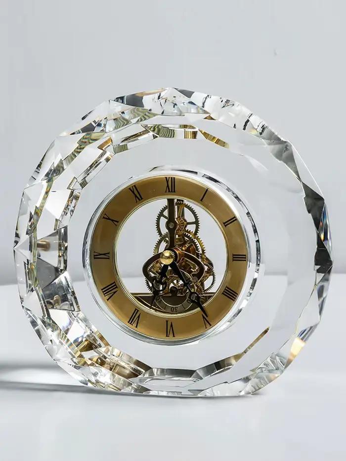 Horloge de bureau ronde silencieuse moderne, horloges transparentes vintage, quartz, horloges esthétiques de luxe, batterie, décoration d'intérieur