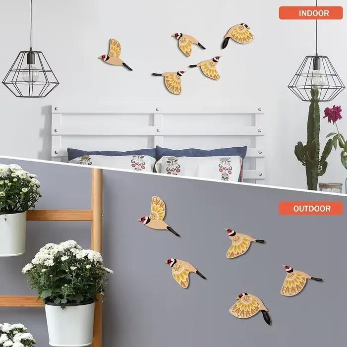 5 pièces de décorations murales modernes en bois en forme d'oiseaux volants