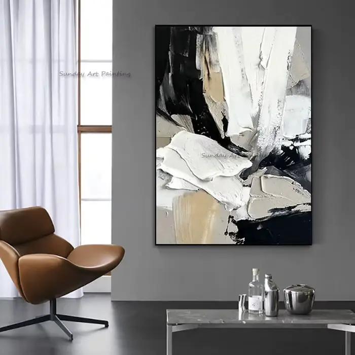 Noir blanc Beige abstrait Simple mur Art décor pour chambre Hall dessiné à la main or
