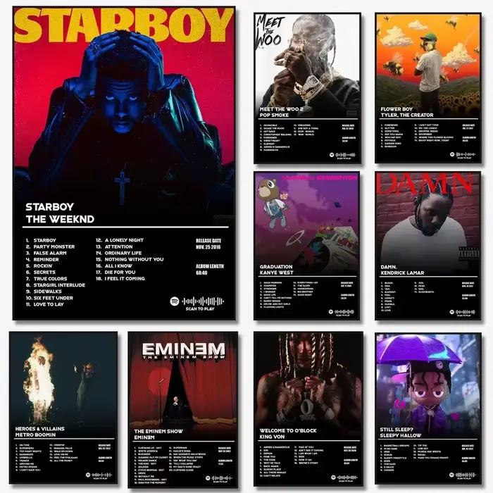 Album de musique chaude Star Eminem Drake The Weeknd Starboy affiche Hip Hop toile peinture Art pour salon maison décoration murale photo