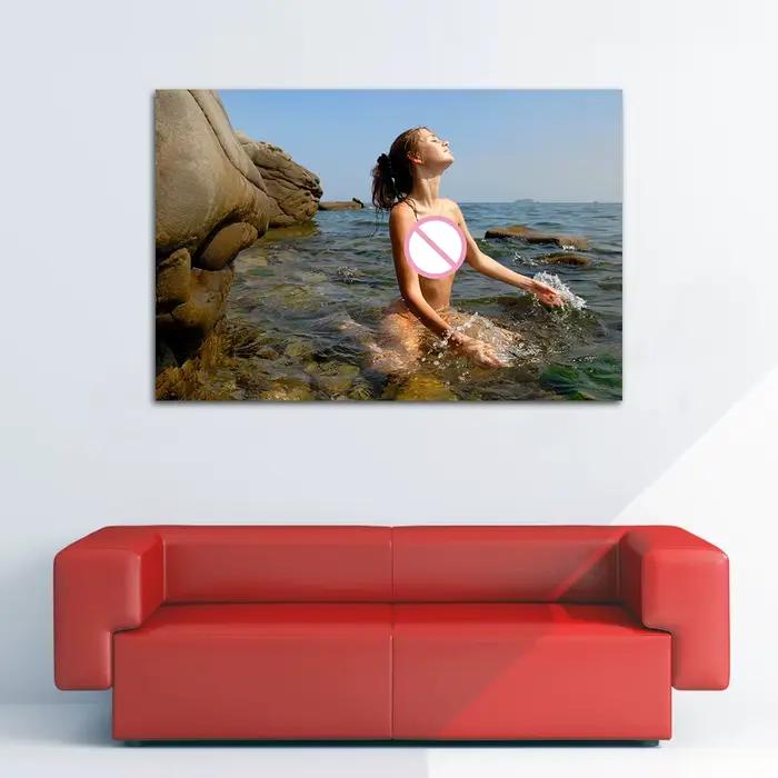 Une fille joue dans l'eau, photo murale, peinture sur toile, affiches et impressions pour décoration de chambre, articles de décoration pour la maison, illustration