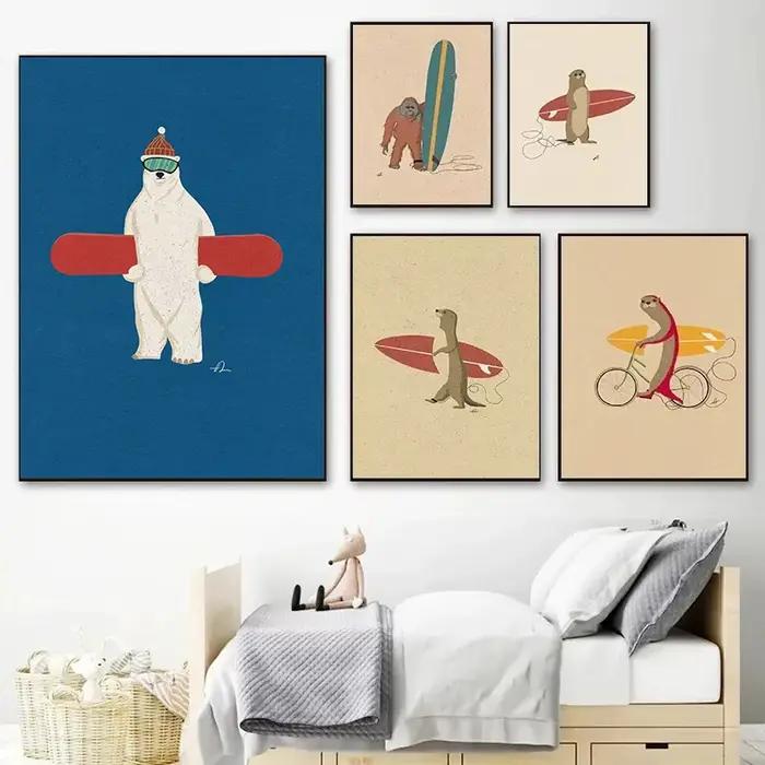 Affiches d'animaux de surf amusants