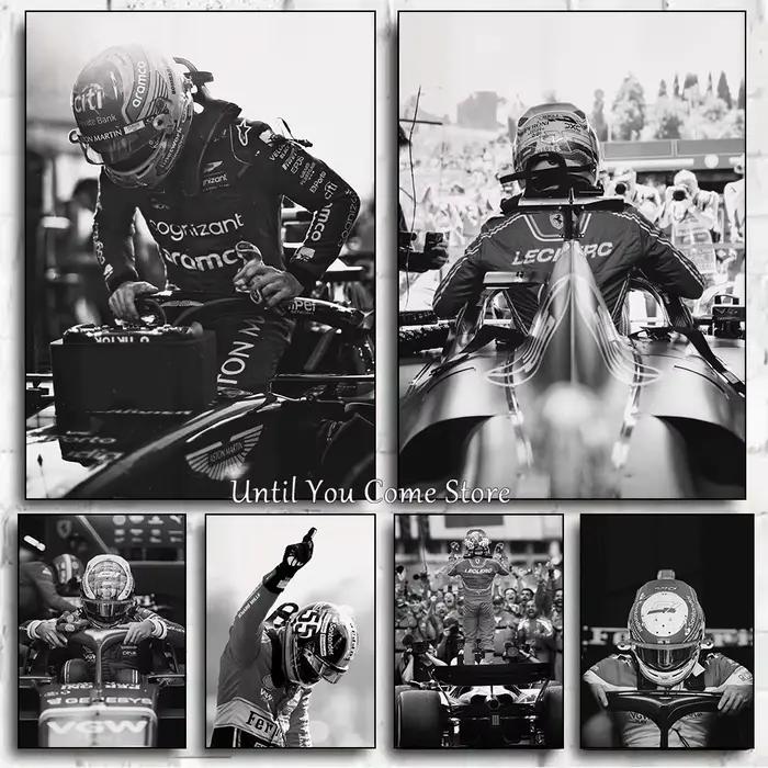 Affiche imprimée en noir et blanc de la série F1 Racing Driver, images sur toile pour la maison, décor mural moderne, peinture sans cadre