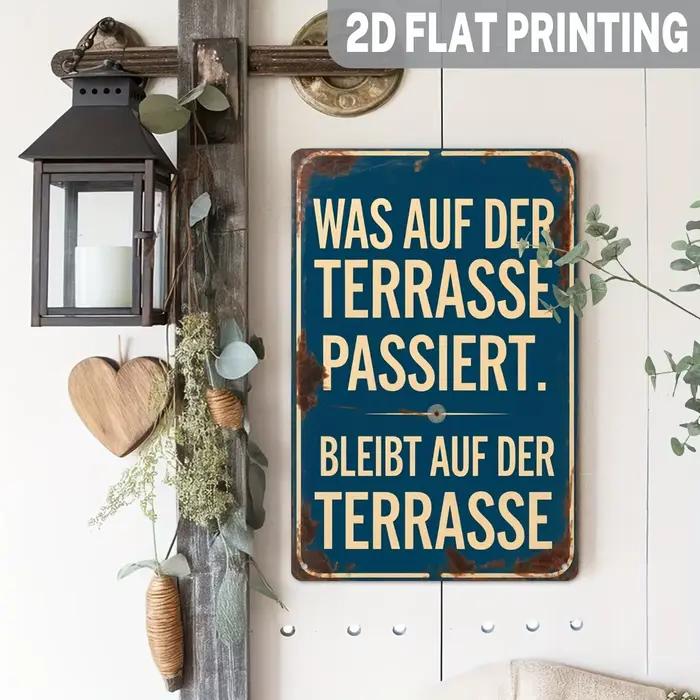 Décoration murale en métal vintage avec citation amusante en allemand pour patio - Art mural extérieur rétro « Ce qui