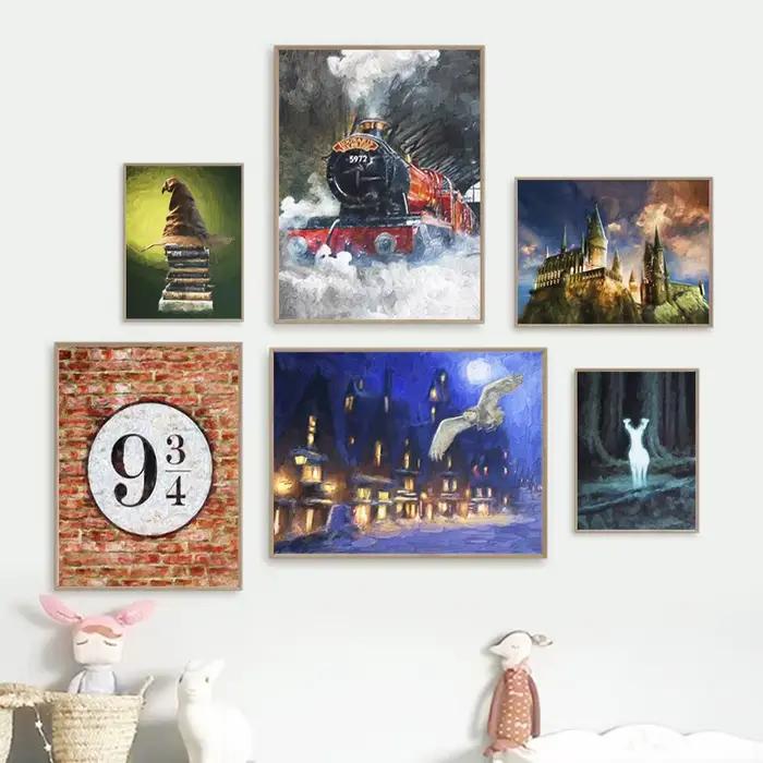 Harry Potter film Art imprime affiches classiques château Express Art tri chapeau toile peinture enfants chambre décoration murale cadeau pour les garçons