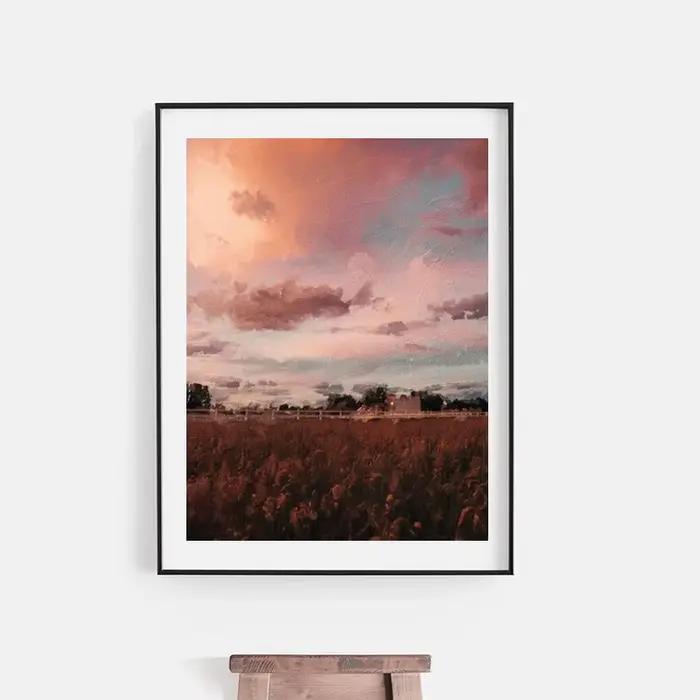 Toile de peinture à l'huile de paysage de ferme Vintage d'automne