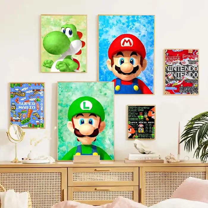 Affiche d'art auto-adhésive Super Mario Bros, autocollant mural fantaisie pour décoration de salon et de Bar, peinture décorative Vintage