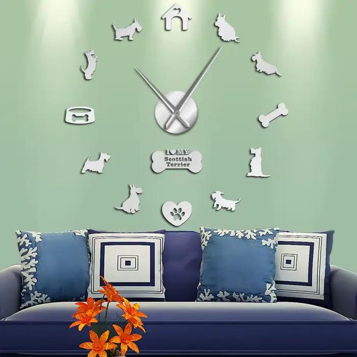 Horloge murale écossais Terrier bricolage | Grande horloge murale