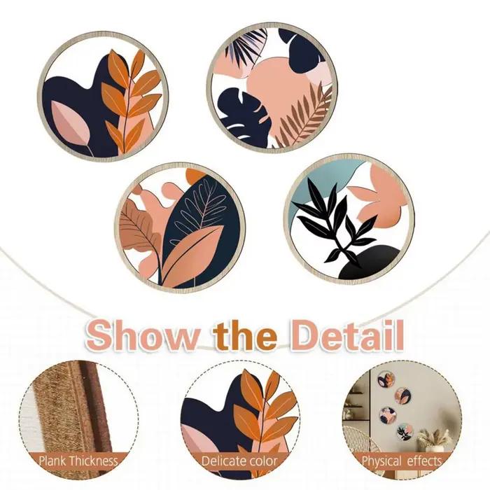 4 Pièces Décoration Murale Ronde en Bois Style Bohème