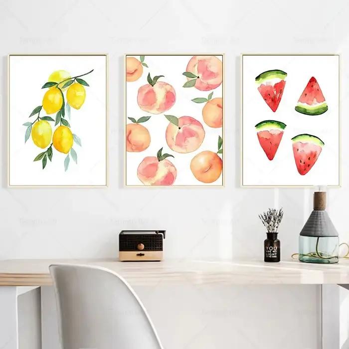 Affiche de fruits aquarelle avocat citron pastèque pêche papaye mur Art toile peinture impressions nordiques photo cuisine décor à la maison