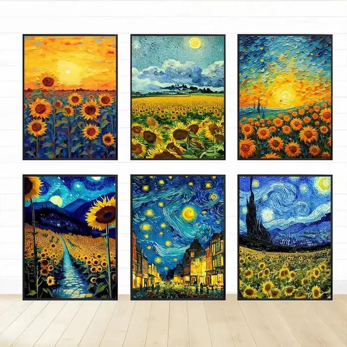 Van Gogh tournesol fleur ciel étoilé Art photos affiche impression peinture à l'huile toile