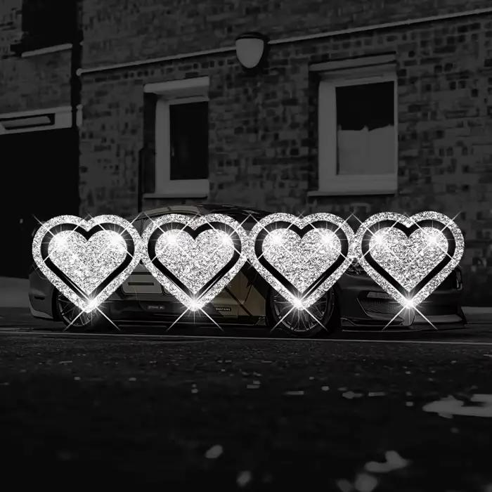 1 autocollant en vinyle brillant en forme de cœur, paillettes - Quatre autocollants en forme de cœur pour la décoration d'ordinateurs portables