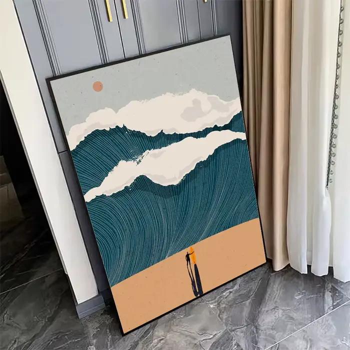 Tableaux d'art linéaire sur toile avec motifs vagues