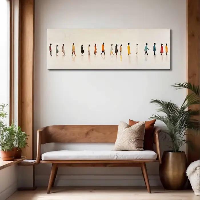 Affiche sur toile abstraite sans cadre avec des personnes qui marchent - Décoration murale figurative moderne - Peinture contemporaine du mouvement humain