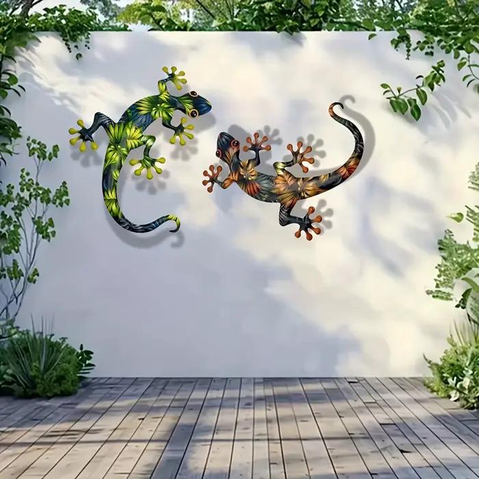 Décorations murales gecko en fer 2 pièces