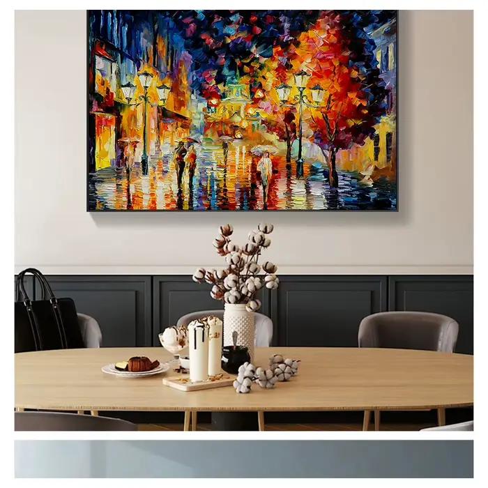 Affiche de paysage de rue de jour de pluie de couple