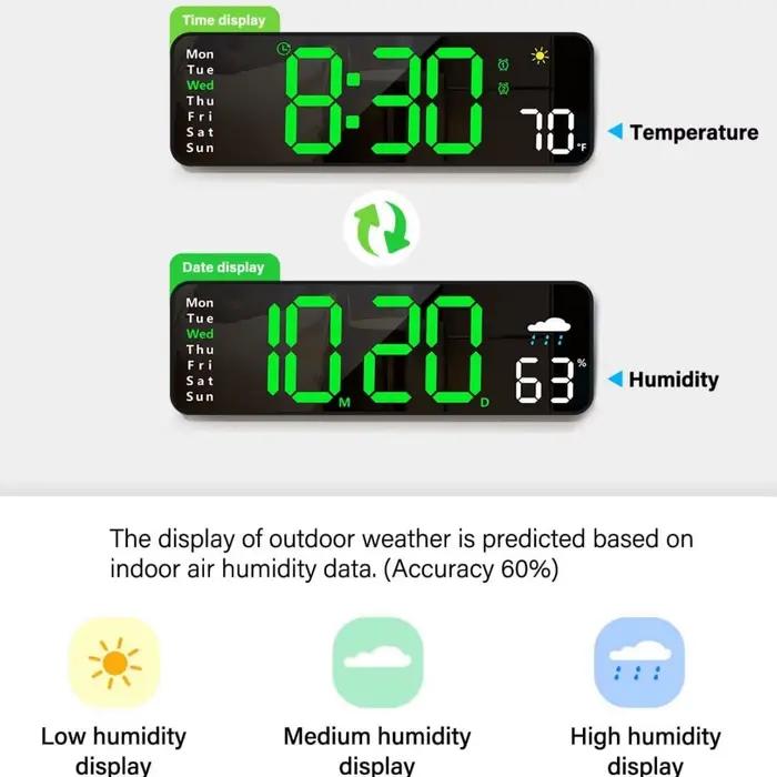 Grande horloge murale numérique avec télécommande
