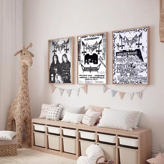 Bande d'art en métal noir m-Mayhem Dead, autocollant mural étanche pour Bar, salon, décor Vintage, cadeau imprimé de haute qualité