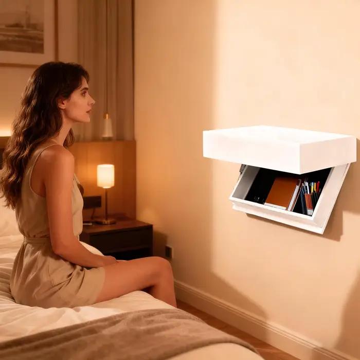 Étagère murale décorative en bois flottant avec compartiment secret