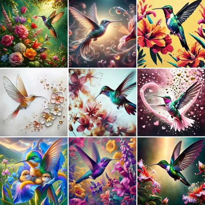 Kit de peinture par numéro de colibri de fleurs d'oiseau pour adultes